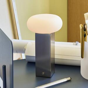 Hübsch Lampa stołowa LED na akumulator LOW, w kolorze niklowym, wysokość 20 cm, możliwość ściemniania, aluminiowy / szary / cynkowy, salon / jadalnia, metal, nowoczesny