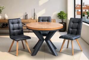 Stół loft X fi 100 + 2 x 50 cm + 6 krzeseł KW110 skóra naturalna