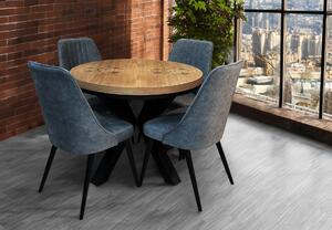 Stół LOFT X FI 100cm + 2x50cm+ 4 krzesła Olo z przeszyciami
