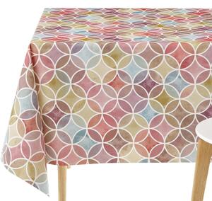 Obrus z PVC, łatwy do czyszczenia, wymiary 250 x 140 cm, wzór: geometryczne koła, przeznaczony dla 8 osób
