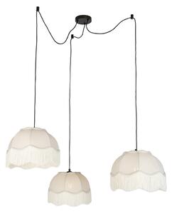 Lampa wisząca czarna z beżowym kloszem i białym wnętrzem 31,5 cm 3-punktowa - Cava