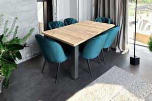 ZESTAW MEBLI: Designerski Stół rozkładany OKTO 160/90 + 4x 50 cm + 8 krzeseł Pepitka