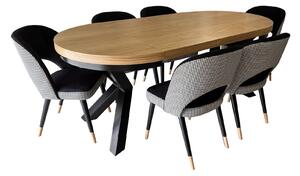 ZESTAW MEBLI: Stół okrągły LOFT 100 + 2x50 cm + 6 krzeseł KW112 Pepitka