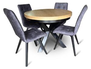 ZESTAW MEBLI: Stół okrągły LOFT 100 + 250 cm + 4 krzesła KW110