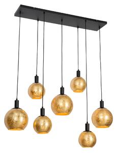 Designerska lampa wisząca czarna ze złotym szkłem 7-punktowa - Bert Oswietlenie wewnetrzne