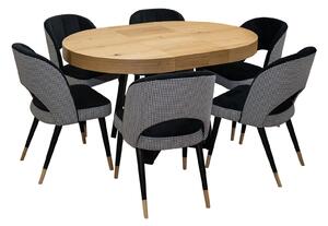 ZESTAW MEBLI : Designerski Stół SJ971, rozkładany 100/100 cm + wkładka + 6 krzesła KW112 Pepitka .Styl LOFT