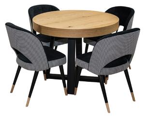 ZESTAW MEBLI : Designerski Stół SJ971, rozkładany 100/100 cm + 40 cm+ 4 krzesła KW112 Pepitka .Styl LOFT
