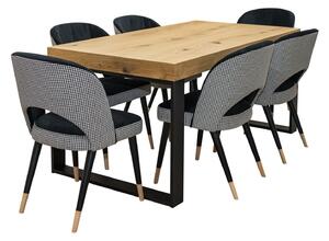Designerski Stół rozkładany SJ51 140/80 + 40 cm wkładka + 6 krzeseł KW112 Pepitka