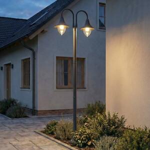 Lampa zewnętrzna Lindby Madea, szara, 2-punktowa, 212 cm, E27, IP44 Madea Lindby, możliwość ściemniania, czarny, aluminium, nowoczesny