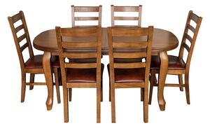 Stół rozkładany 160+2x40 cm Ludwik + 6 Krzeseł CORTEZ Skóra Naturalna