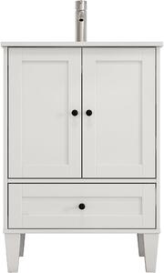 Biała szafka z ceramiczną umywalką 59cm, w stylu prowansalskim