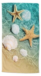 Niebiesko-beżowy aksamitny ręcznik plażowy 100x180 cm Beachvibe – Good Morning