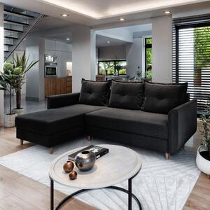 Masseno Narożnik PISAN z funkcją spania i pojemnikiem na pościel Narozniki L, Rozkładana sofa - Czarny, KRONOS 07