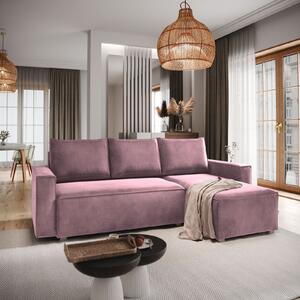 Masseno Narożnik SILES z funkcją spania i pojemnikiem na pościel Narozniki L, Rozkładana sofa - Wrzosowy, MONOLITH 62
