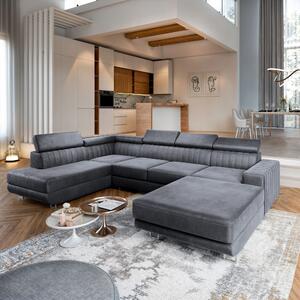 Masseno Narożnik SIENA z funkcją spania i pojemnikiem na pościel Narozniki U, Rozkładana sofa - Szary, MONOLITH 85
