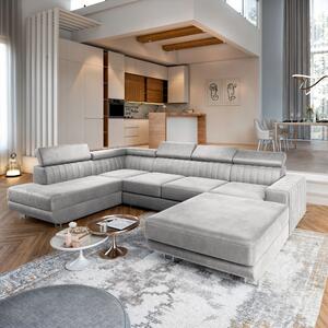 Masseno Narożnik SIENA z funkcją spania i pojemnikiem na pościel Narozniki U, Rozkładana sofa - Jasnoszary, MONOLITH 84