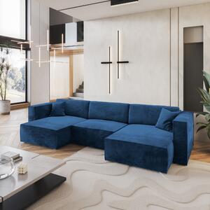 Masseno Narożnik SARMO z funkcją spania i pojemnikiem na pościel Narozniki U, Rozkładana sofa - Niebieski, MONOLITH 77