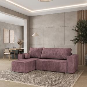 Masseno Narożnik RAVELO z funkcją spania i pojemnikiem na pościel Narozniki L, Rozkładana sofa - Wrzosowy, POSO 130