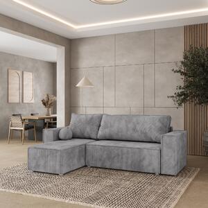 Masseno Narożnik RAVELO z funkcją spania i pojemnikiem na pościel Narozniki L, Rozkładana sofa - Jasnoszary, POSO 55