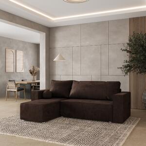 Masseno Narożnik RAVELO z funkcją spania i pojemnikiem na pościel Narozniki L, Rozkładana sofa - Brązowy, MONOLITH 29