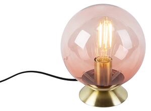 Lampa stołowa art deco mosiądz różowe szkło - Pallon Oswietlenie wewnetrzne