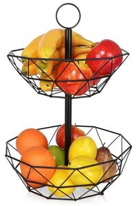 Koszyk na owoce i warzywa miska 2-poziomowa loft 43 cm (Czarny)