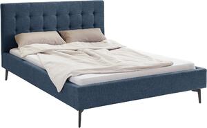 Tapicerowane łóżko z pięknie przeszytym zagłówkiem, 140x200 cm