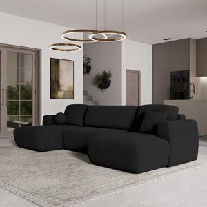 Masseno Narożnik SENTUM z funkcją spania i pojemnikiem na pościel Narozniki U, Rozkładana sofa - Czarny, NOW OR NEVER 100