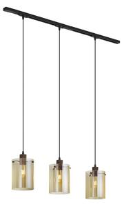 Nowoczesny system szynowy czarny z 3 lampami wiszącymi z bursztynowego szkła 1-fazowy - Iconic Dome