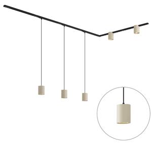 Nowoczesny system szynowy czarny z 3 lampami wiszącymi i 2 reflektorami beżowymi 1-fazowy - Iconic Holt Rondoo Up