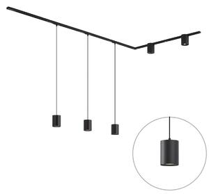 Nowoczesny system szynowy czarny z 3 lampami wiszącymi i 2 reflektorami 1-fazowy - Iconic Holt Rondoo Up