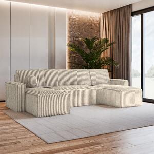 Masseno Narożnik PESANO z funkcją spania i pojemnikiem na pościel Narozniki U, Rozkładana sofa - Kremowy, TILIA 03
