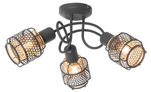Designerska lampa sufitowa czarna ze złotym 3-punktowym światłem - Noud Oswietlenie wewnetrzne