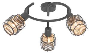 Designerska lampa sufitowa czarna ze złotem 3-światłowa okrągła - Noud