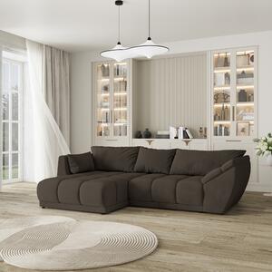 Masseno Narożnik ORENTI z funkcją spania i pojemnikiem na pościel Narozniki L, Rozkładana sofa - Brązowy, MATT VELVET 29