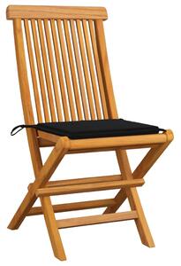 Krzesła ogrodowe z czarnymi poduszkami, 6 szt., drewno tekowe