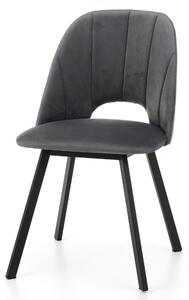 Nowoczesne krzesło tapicerowane SK144 ciemnoszary welur na czarnych metalowych nogach do salonu lub jadalni