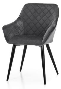 Krzesło tapicerowane do jadalni SK01 ciemnoszare welurowe z czarnymi nogami