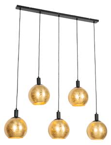 Designerska lampa wisząca czarna ze złotym szkłem 5-punktowym - Bert Oswietlenie wewnetrzne