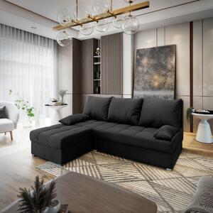 Masseno Narożnik RITA z funkcją spania i pojemnikiem na pościel Narozniki L, Rozkładana sofa - Czarny, MONOLITH 95