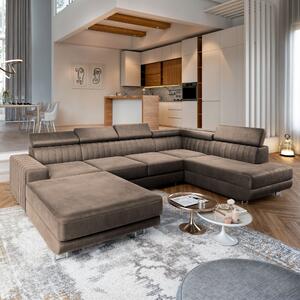 Masseno Narożnik SIENA z funkcją spania i pojemnikiem na pościel Narozniki U, Rozkładana sofa - Beżowy, MONOLITH 09