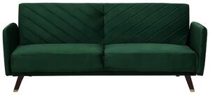 Sofa rozkładana welurowa 3-osobowa z funkcją spania retro zielona Senja Beliani