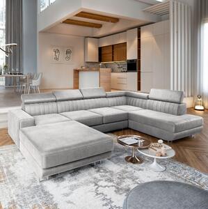 Masseno Narożnik SIENA z funkcją spania i pojemnikiem na pościel Narozniki U, Rozkładana sofa - Jasnoszary, MONOLITH 84