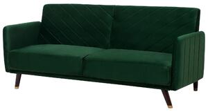 Sofa rozkładana welurowa 3-osobowa z funkcją spania retro zielona Senja Beliani