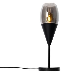 Nowoczesna lampa stołowa czarna z dymionym szkłem - Drop Oswietlenie wewnetrzne