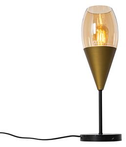 Nowoczesna lampa stołowa złota z bursztynowym szkłem - Drop Oswietlenie wewnetrzne