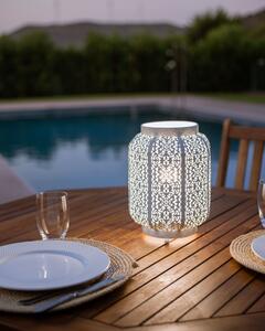 Nowoczesna lampka stołowa nocna metalowa 27 cm ażurowa biała Somes Beliani