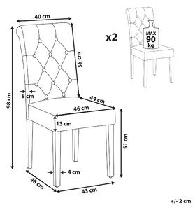 Zestaw 2 krzeseł do jadalni tapicerowane pikowane wysokie oparcie szare Velva Beliani