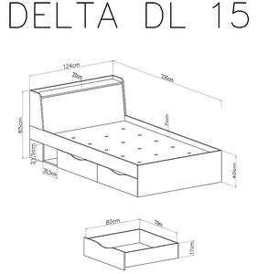120x200 Łóżko młodzieżowe Delta DL15 L/P z szufladami - dąb / antracyt