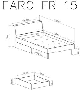 Łóżko młodzieżowe Faro FR15 - 120x200 - biały lux / dąb artisan / szary